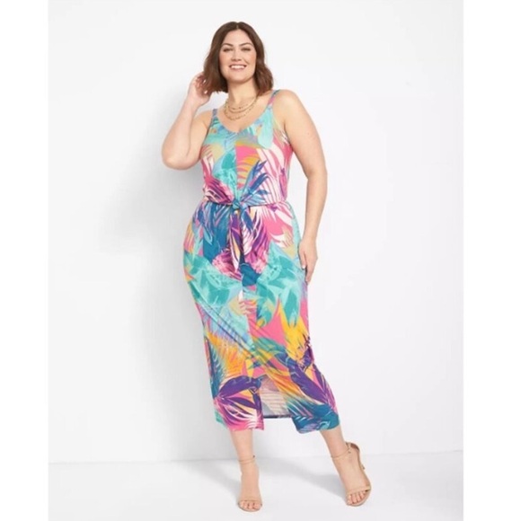 Lane Bryant Dresses & Skirts - LANE BRYANT UEC Size 14/16 Sleeveless Tropical Print Midi Dress Pink Blue yellow